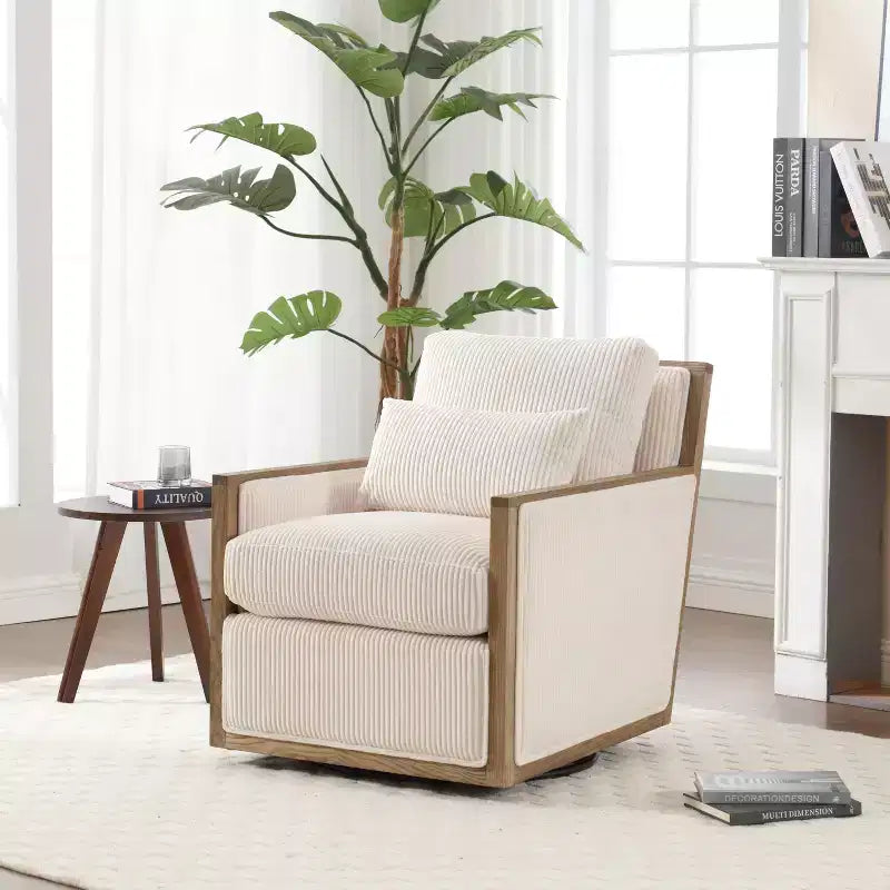 Okak Accent Chairs for Bedroom, 360 Degree Corduroy Swivel Barrel Chair, Leisure Arm Chair, Modern Oversized Accent Chair