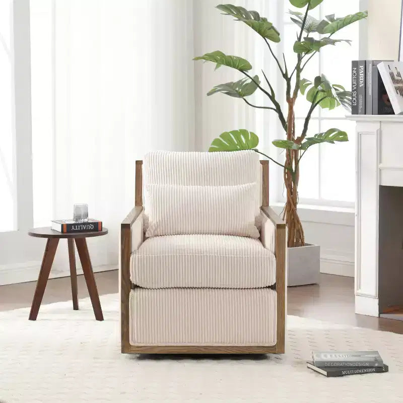 360° Corduroy Swivel Barrel Chair - Oversized Accent Chair for Bedroom