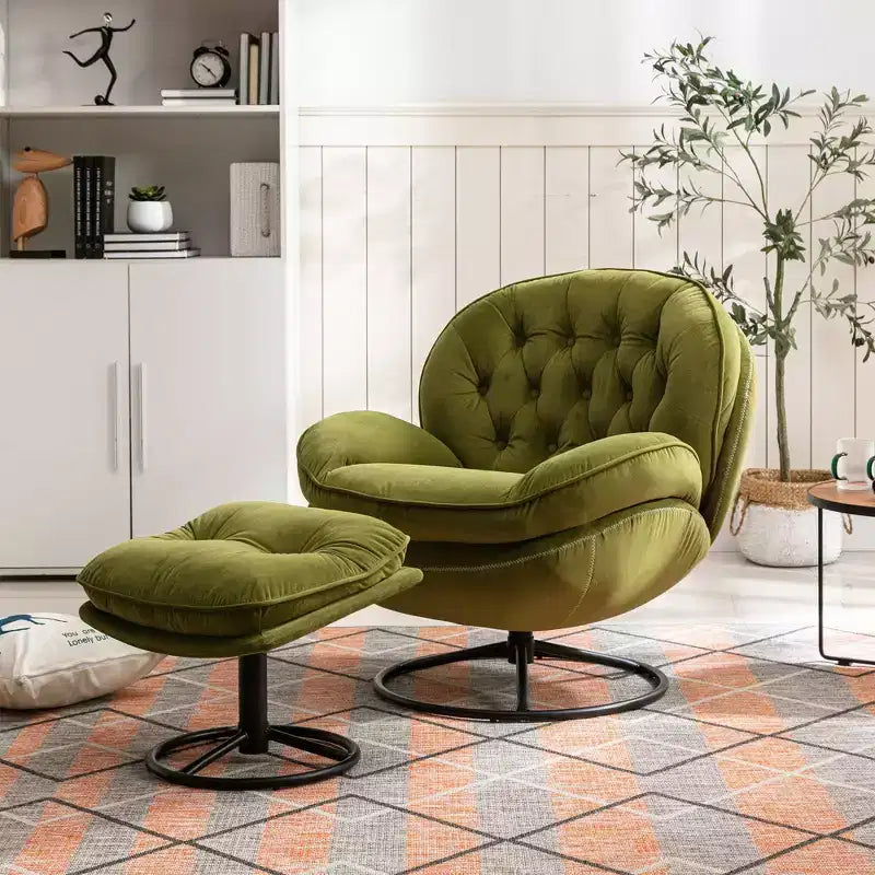 Okak Modern Accent Chairs for Bedroom with Ottoman, Accent Leisure Chair with Cushioned Seat