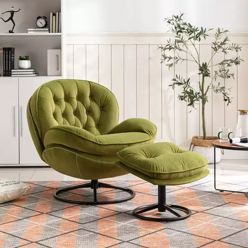 Modern Accent Chair with Ottoman, Leisure Chair with Cushioned Seat