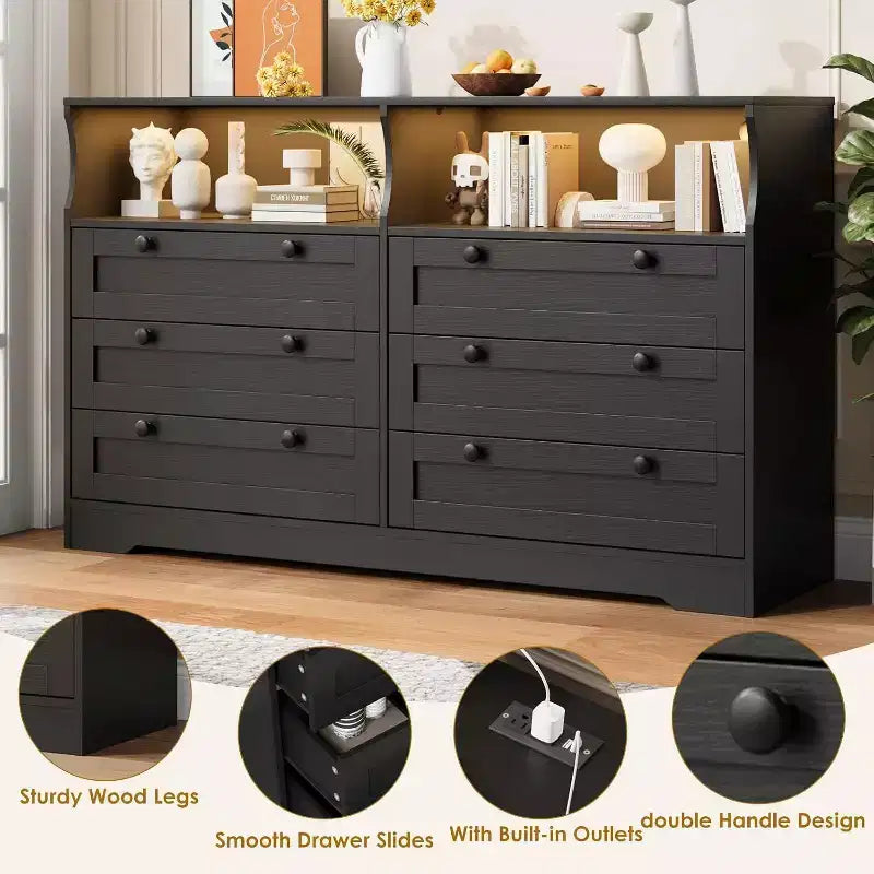 6-Drawer Dresser with LED Lights and Built-in Power Outlet
