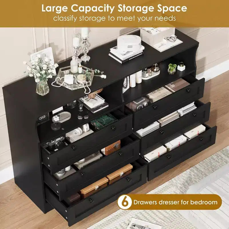 6-Drawer Dresser with LED Lights and Built-in Power Outlet