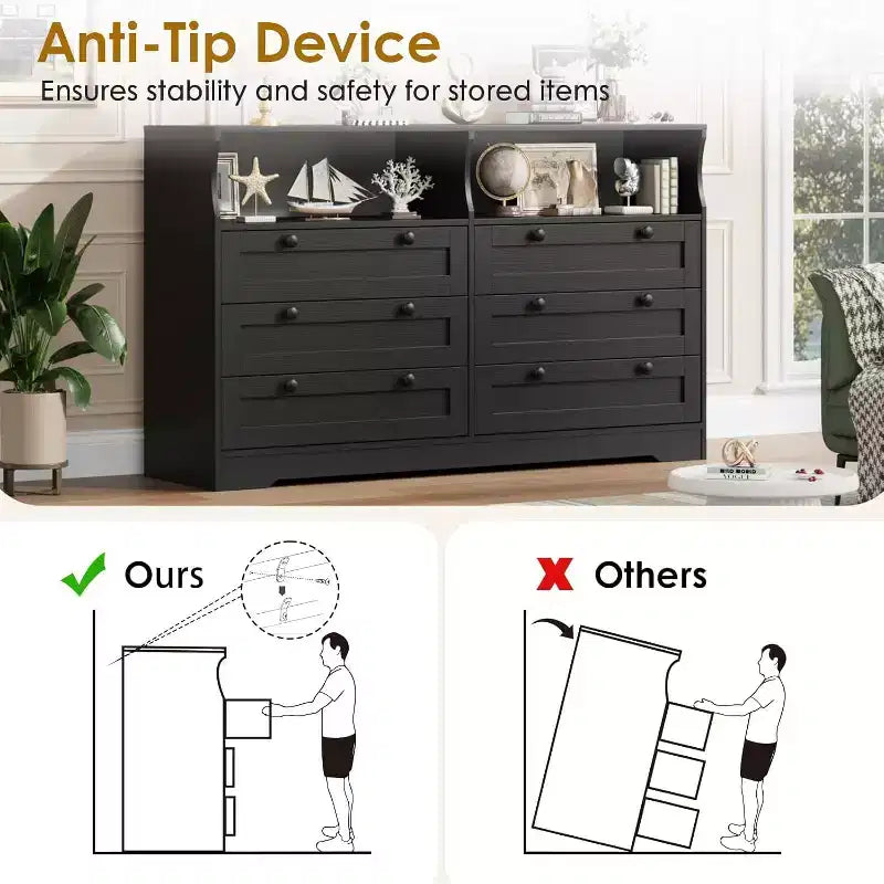 6-Drawer Dresser with LED Lights and Built-in Power Outlet