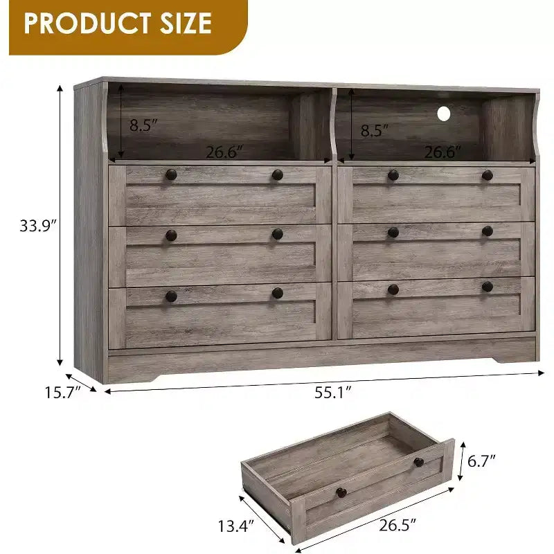 6-Drawer Dresser with LED Lights and Built-in Power Outlet