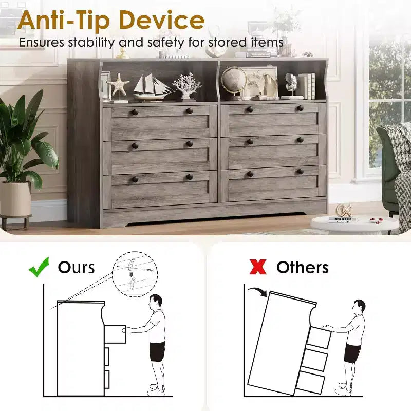 6-Drawer Dresser with LED Lights and Built-in Power Outlet