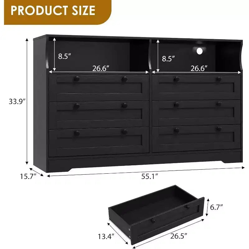 6-Drawer Dresser with LED Lights and Built-in Power Outlet
