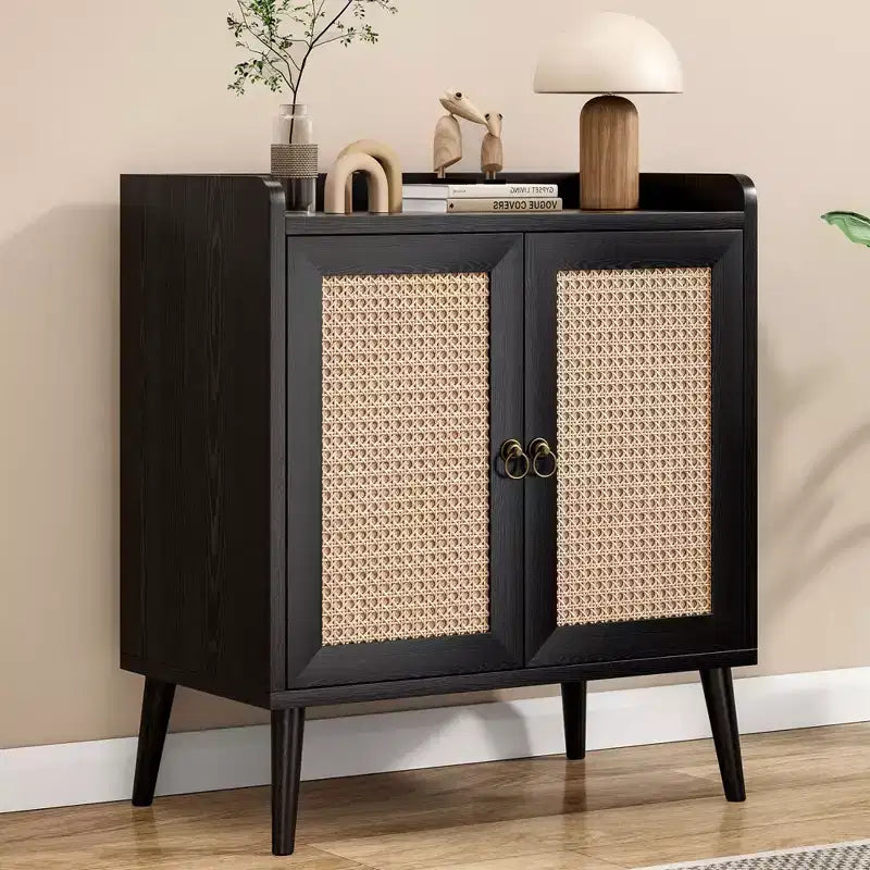 Sideboard Buffet Cabinet,Liquor Bar Cabinet with Natural Rattan Decorated Doors,Accent Kitchen Storage Cabinet for Dining Room