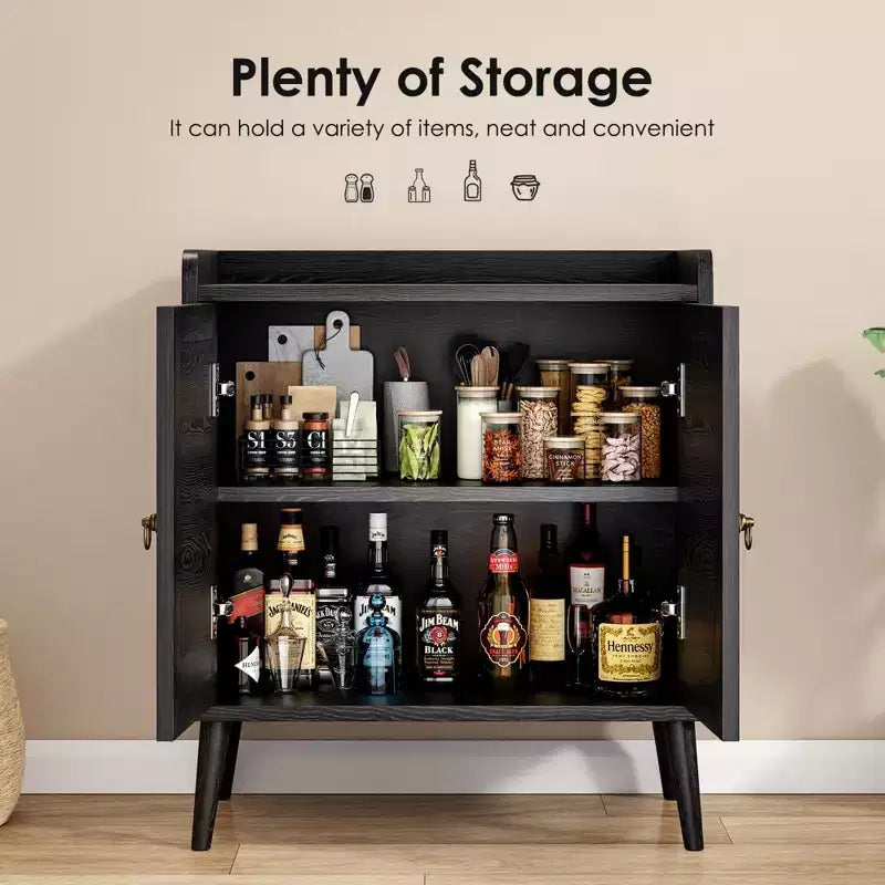 Sideboard Buffet Cabinet with Natural Rattan Decorated Doors
