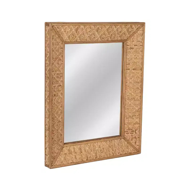 Storied Home Handwoven Rattan Rectangle Wall Mirror