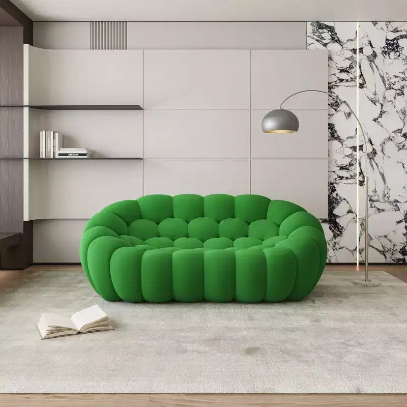 Honeycomb Bubble Loveseat Sofa with 3D Mesh Fabric, 75-Inch Modern Floor Couch, Green