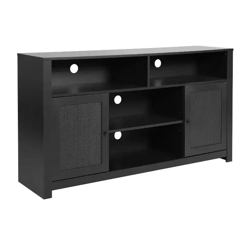 58" Mid-Century Modern Four Door Buffet TV Stand with Shelving, Fits TVs up to 65"