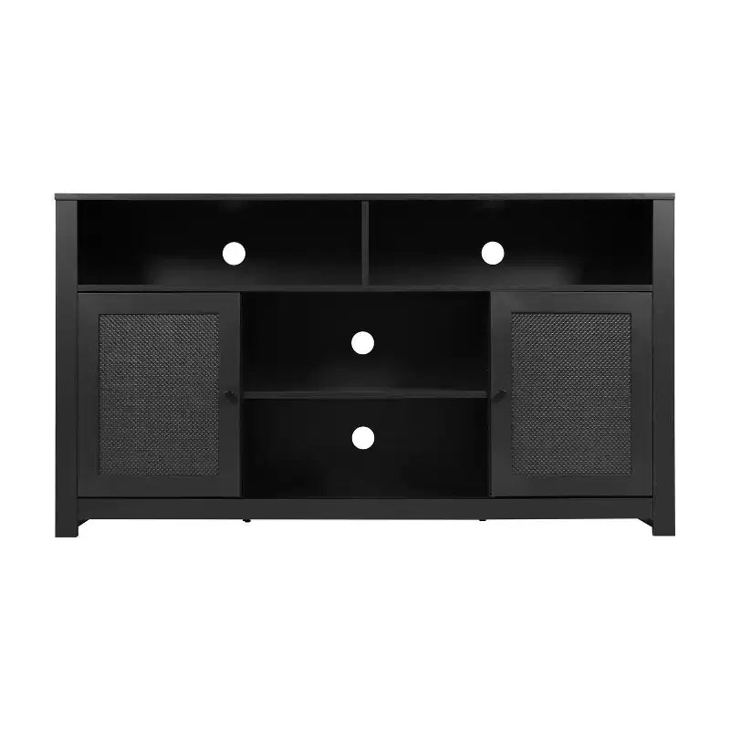 58" Mid-Century Modern Four Door Buffet TV Stand with Shelving, Fits TVs up to 65"