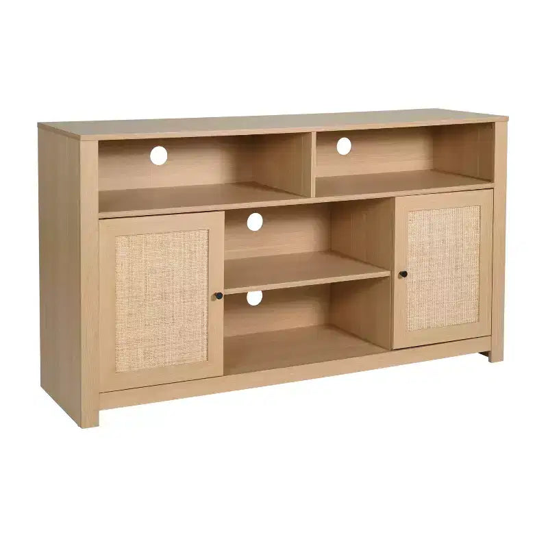 58" Mid-Century Modern Four Door Buffet TV Stand with Shelving, Fits TVs up to 65"