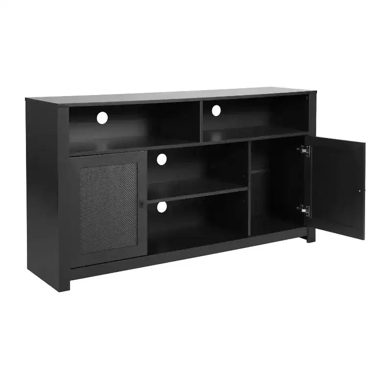 58" Mid-Century Modern Four Door Buffet TV Stand with Shelving, Fits TVs up to 65"