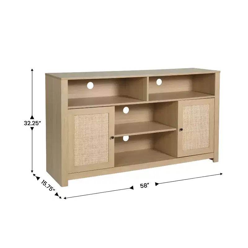 58" Mid-Century Modern Four Door Buffet TV Stand with Shelving, Fits TVs up to 65"