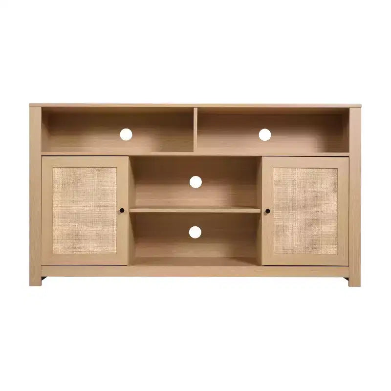 58" Mid-Century Modern Four Door Buffet TV Stand with Shelving, Fits TVs up to 65"