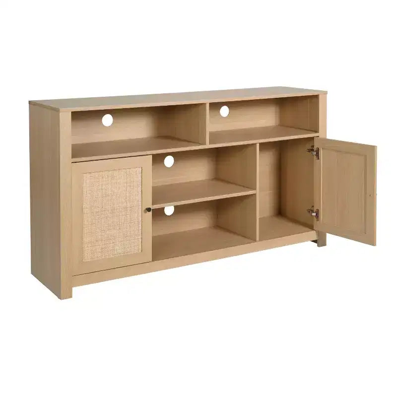 58" Mid-Century Modern Four Door Buffet TV Stand with Shelving, Fits TVs up to 65"