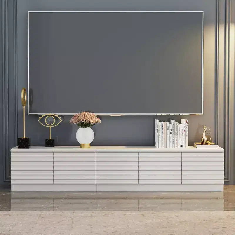 Famapy Minimalist Design White TV Stand Media Console TV Console: Sleek Lines, Multi - Compartment & Sturdy Build