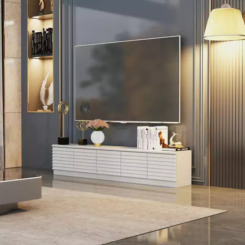 Minimalist Design White TV Stand & Media Console – Sleek Lines, Multi-Compartment & Sturdy Build