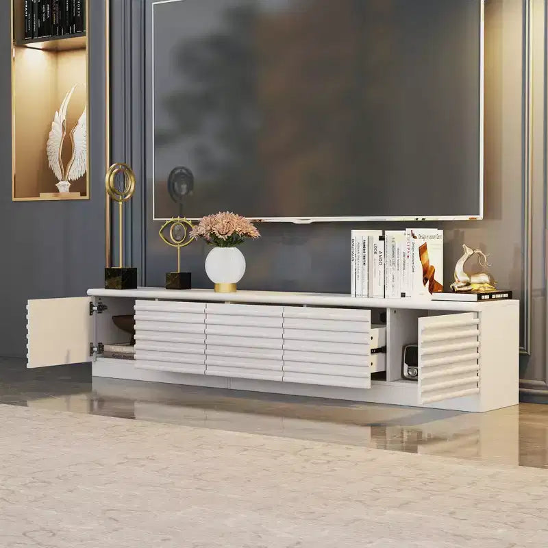 Minimalist Design White TV Stand & Media Console – Sleek Lines, Multi-Compartment & Sturdy Build