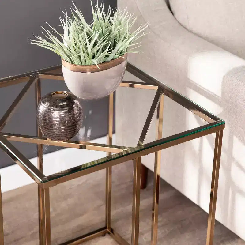 Contemporary End Table with Glass Top - Champagne