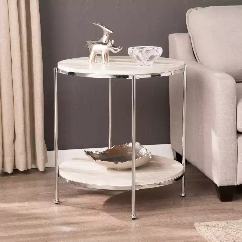 Round Faux Stone End Table - Charcoal