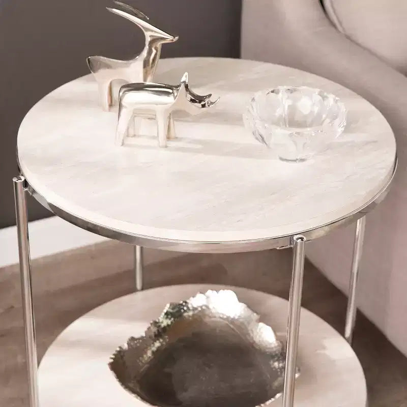 Round Faux Stone End Table - Charcoal