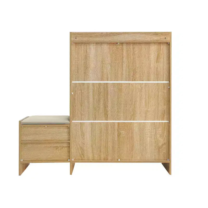 Shoe Storage Cabinet Rattan with 2 Flip Drawers, Storage Drawer and Bench for Entryway and Hallway, Light Brown