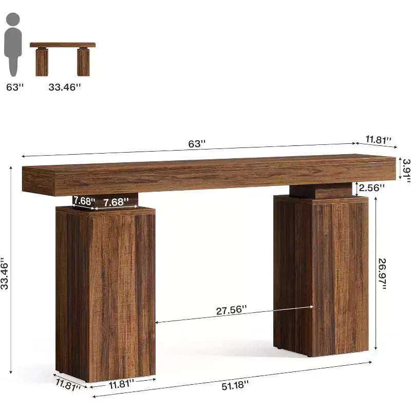 63-Inch Farmhouse Console Table for Entryway, Living Room & Hallway