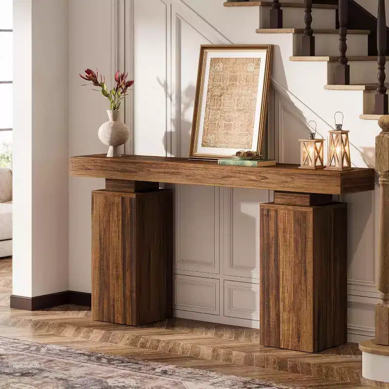 63-Inch Farmhouse Console Table for Entryway, Living Room & Hallway