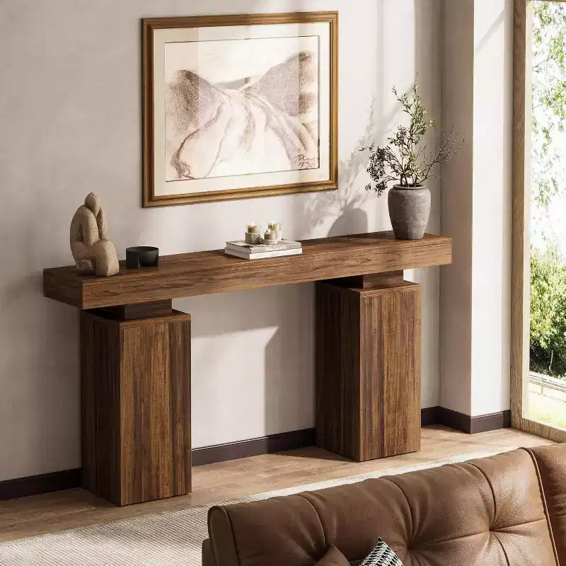 63-Inch Farmhouse Console Table for Entryway, Living Room & Hallway