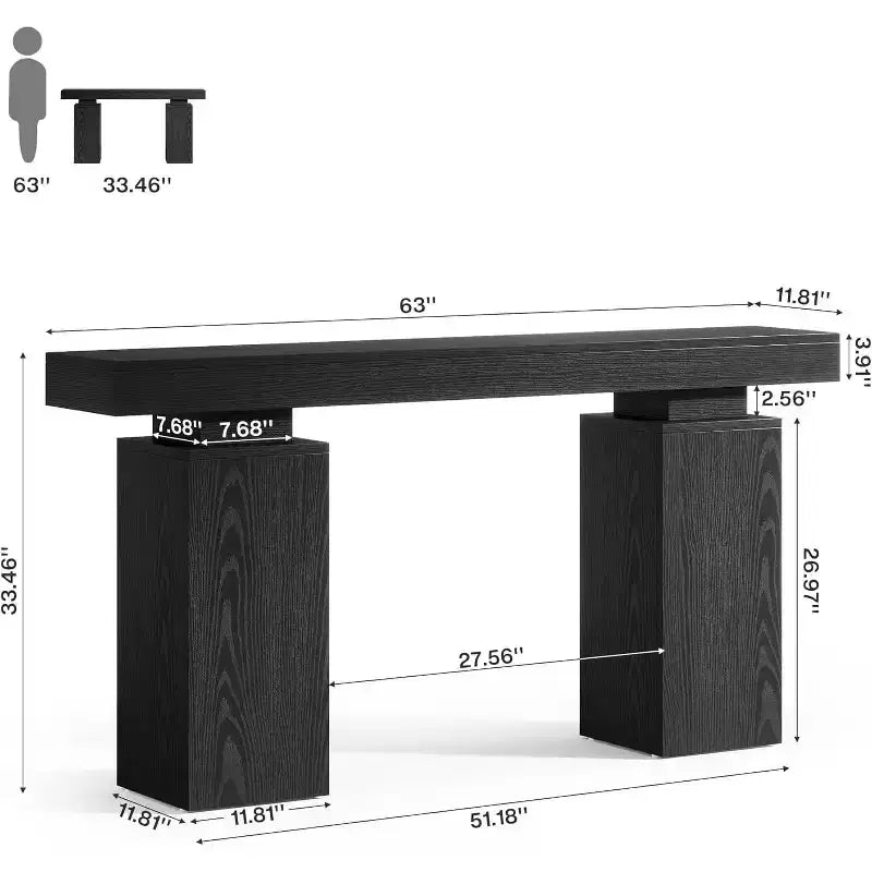 63-Inch Farmhouse Console Table for Entryway, Living Room & Hallway