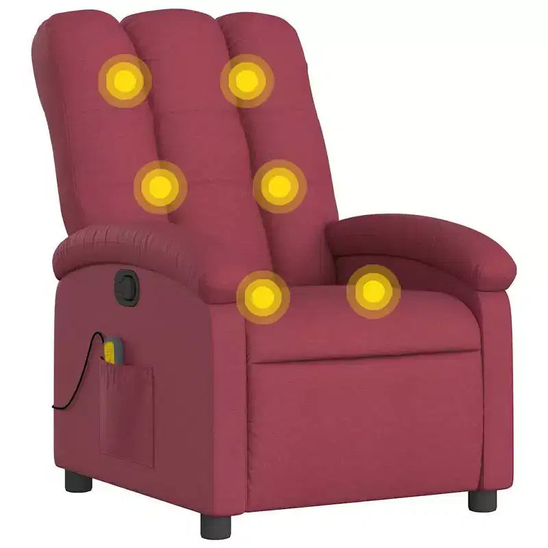 vidaXL Burgundy Fabric Massage Recliner Chair - Manual Recline, Vibration, Padded Comfort, Side Pocket, Durable Frame