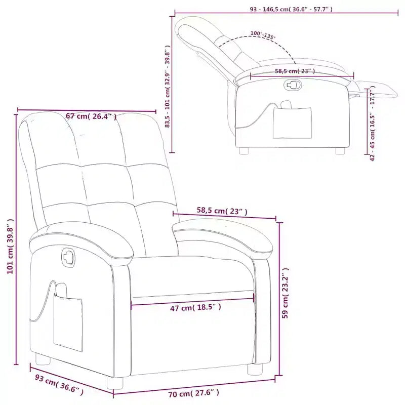 Burgundy Fabric Massage Recliner Chair - Manual Recline, Vibration, Padded Comfort, Side Pocket