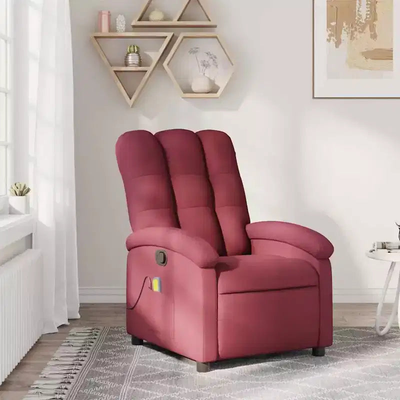 Burgundy Fabric Massage Recliner Chair - Manual Recline, Vibration, Padded Comfort, Side Pocket