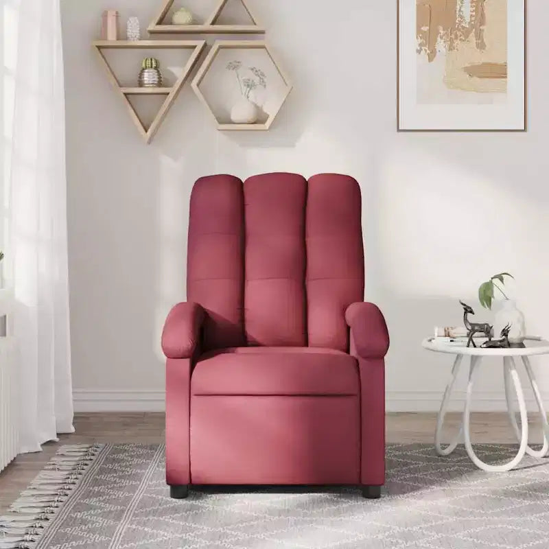 Burgundy Fabric Massage Recliner Chair - Manual Recline, Vibration, Padded Comfort, Side Pocket