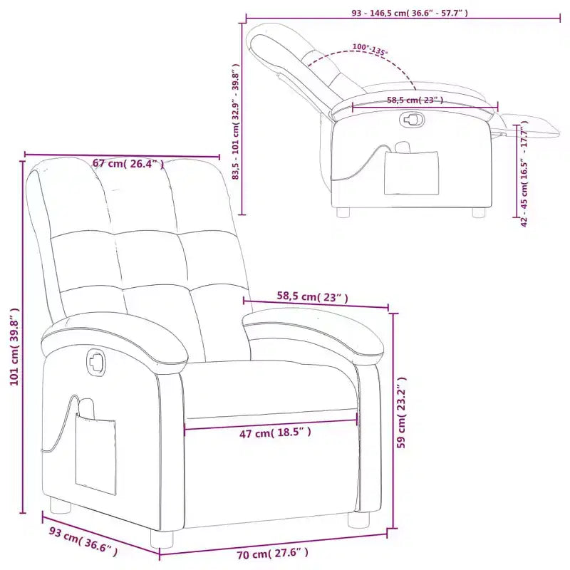 Burgundy Fabric Massage Recliner Chair - Manual Recline, Vibration, Padded Comfort, Side Pocket