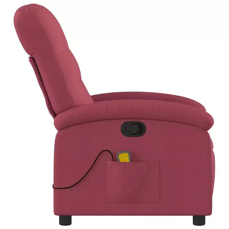 Burgundy Fabric Massage Recliner Chair - Manual Recline, Vibration, Padded Comfort, Side Pocket