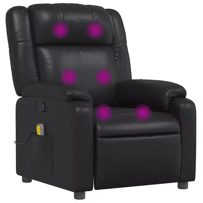vidaXL Massage Recliner Chair, Adjustable Recliner with 6-Point Vibration Massage, Black Leather