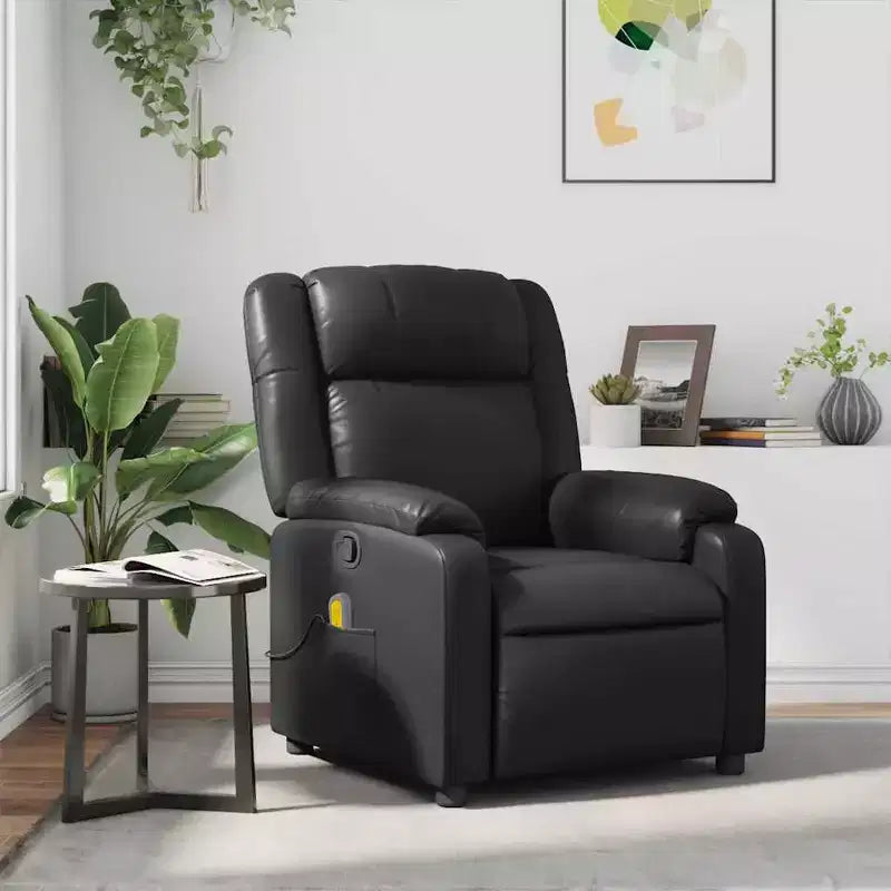 Massage Recliner Chair - Adjustable with 6-Point Vibration Massage, Black Faux Leather