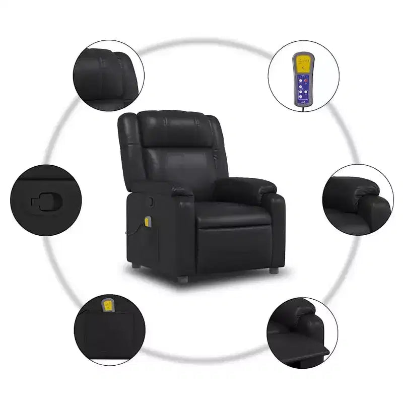 Massage Recliner Chair - Adjustable with 6-Point Vibration Massage, Black Faux Leather