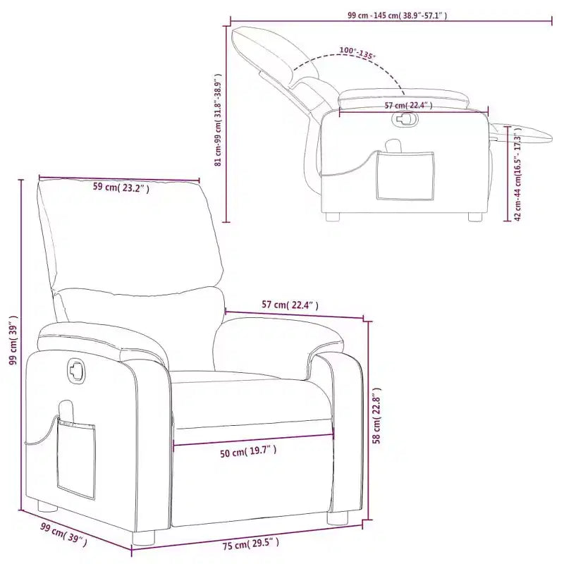 Leather Massage Recliner Chair with 6-Point Vibration, Adjustable Back & Footrest, Side Pocket – Gray