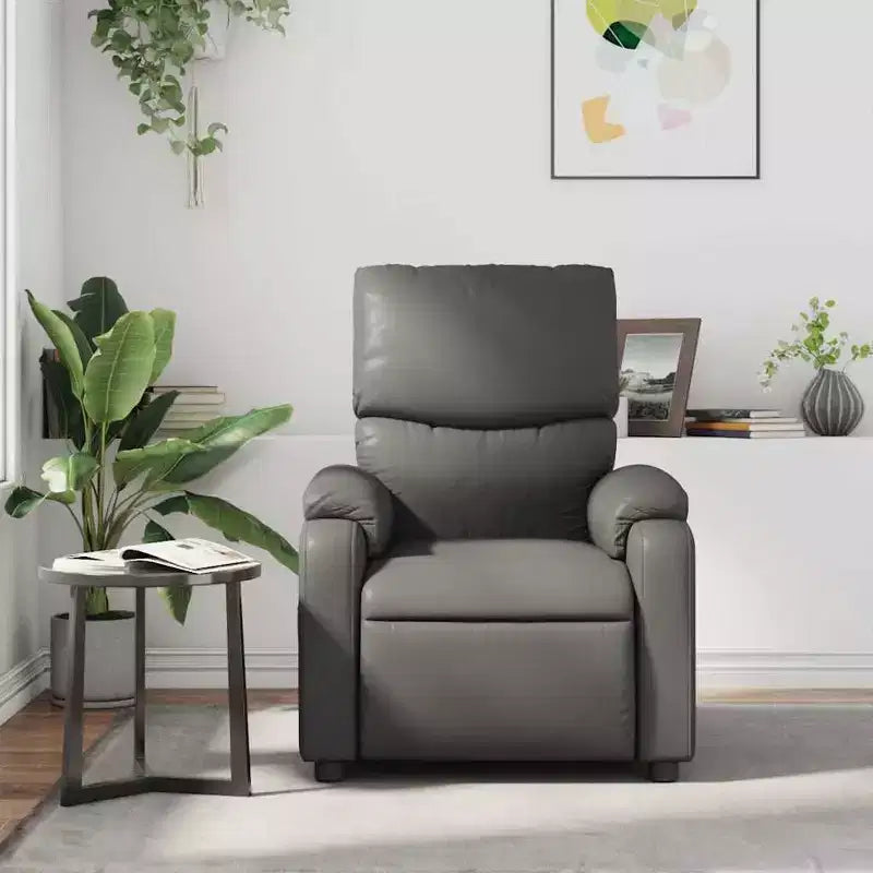 Leather Massage Recliner Chair with 6-Point Vibration, Adjustable Back & Footrest, Side Pocket – Gray