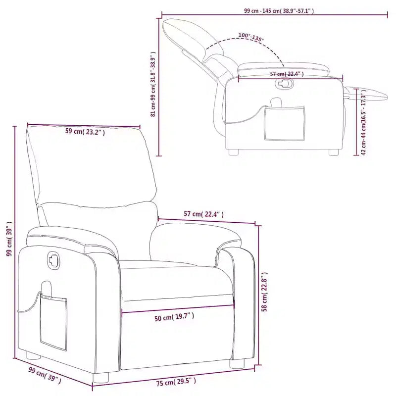 Leather Massage Recliner Chair with 6-Point Vibration, Adjustable Back & Footrest, Side Pocket – Gray