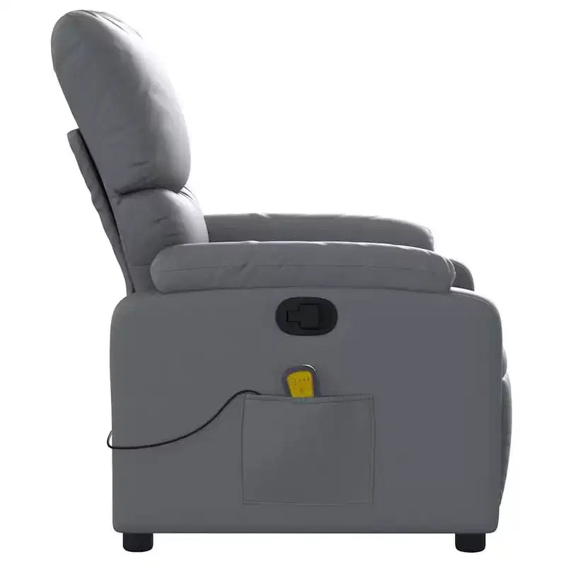 Leather Massage Recliner Chair with 6-Point Vibration, Adjustable Back & Footrest, Side Pocket – Gray