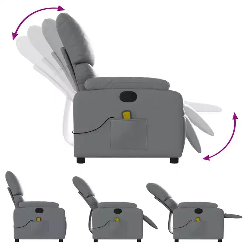 Leather Massage Recliner Chair with 6-Point Vibration, Adjustable Back & Footrest, Side Pocket – Gray