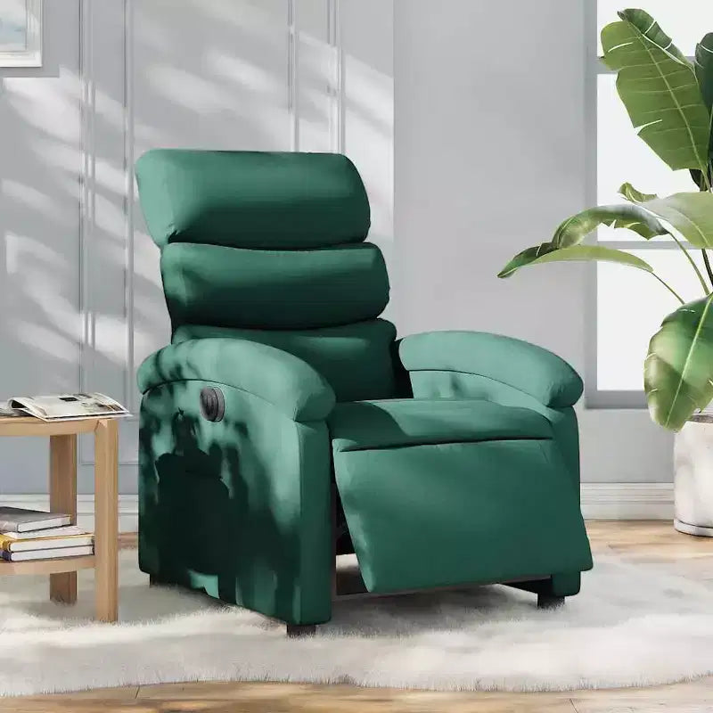 Electric Recliner Chair for Elderly - Adjustable Fabric Armchair, Dark Green