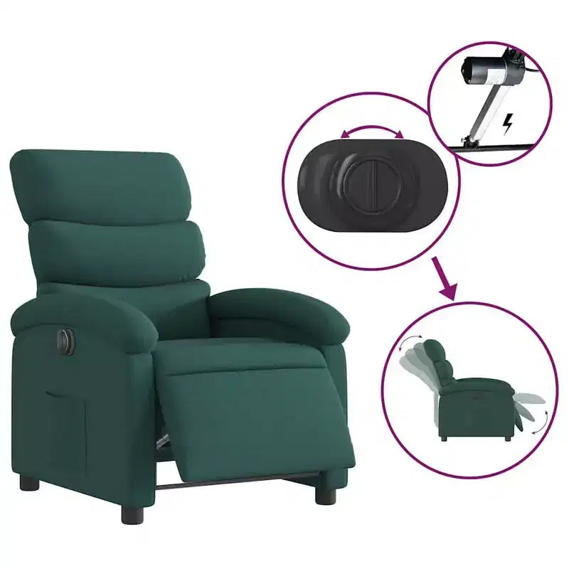 Electric Recliner Chair for Elderly - Adjustable Fabric Armchair, Dark Green