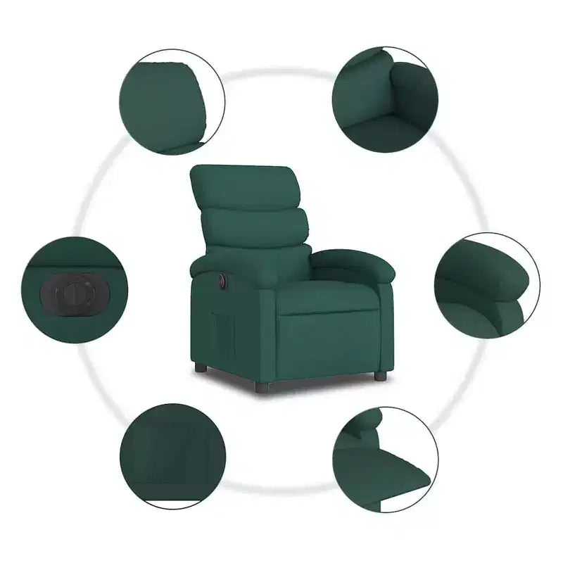 Electric Recliner Chair for Elderly - Adjustable Fabric Armchair, Dark Green