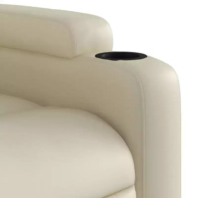 Electric Massage Recliner Chair - Cream Faux Leather Adjustable Lounge Armchair with Cup Holders